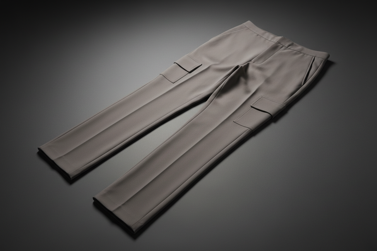 Minmal cargo pants , dark background 